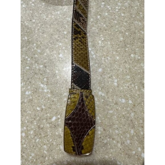 Womens Prada Green and Brown Snakeskin and Cowhide Belt. Length is 42". Excellen - Picture 4 of 4